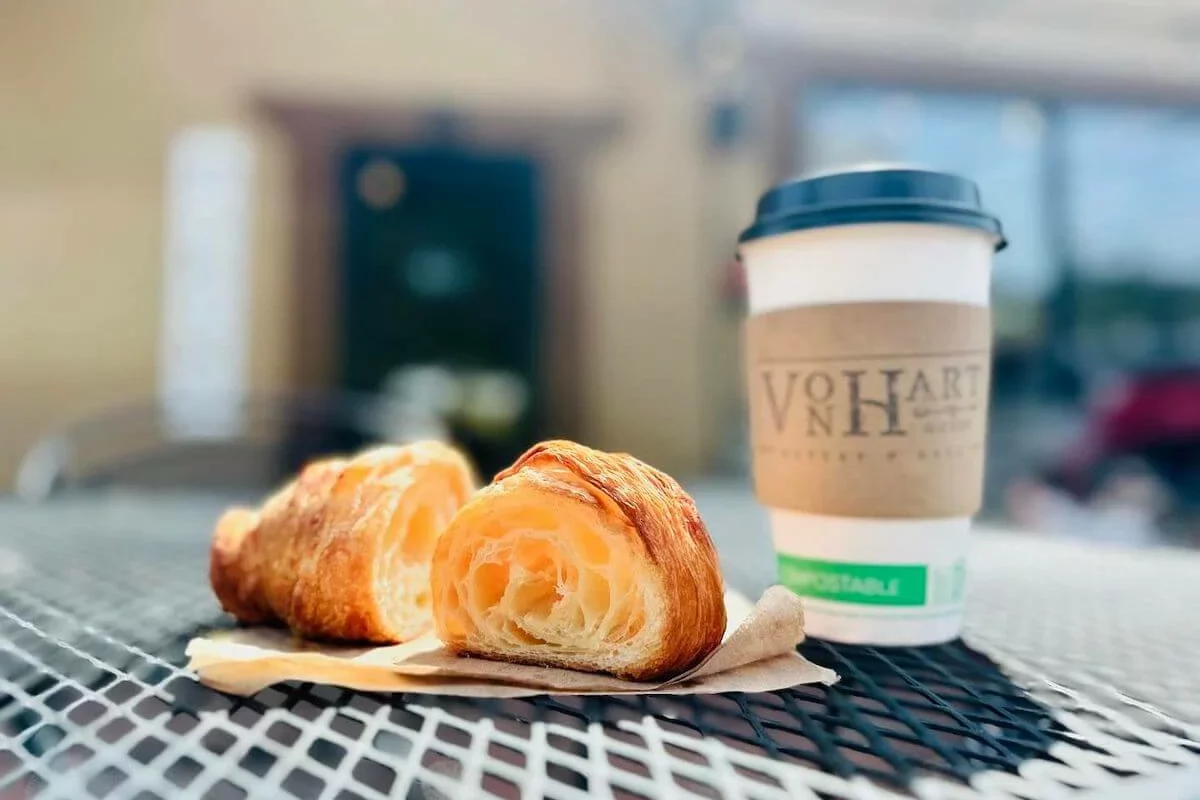 Croissant and coffee cup