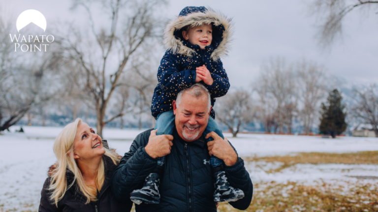 Husband and wife and child in the winter