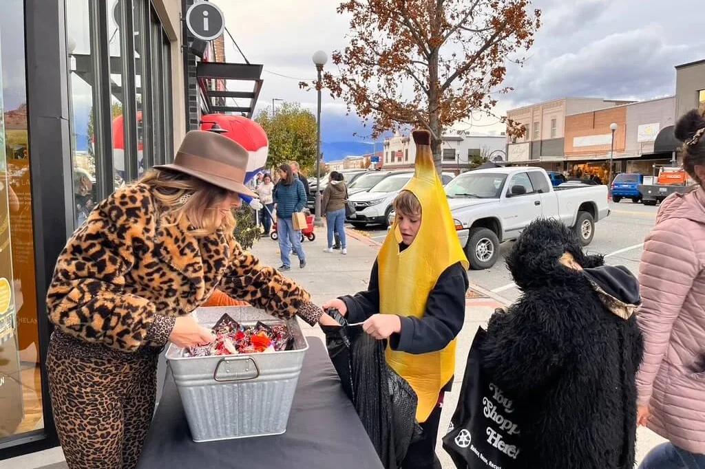 A crowd trick or treating