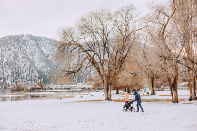 People walking on Wapato point in the winter