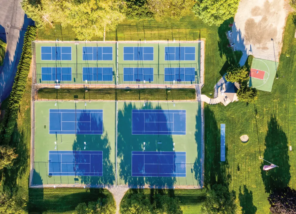 Aerial view of the tennis courts and Pickleball courts