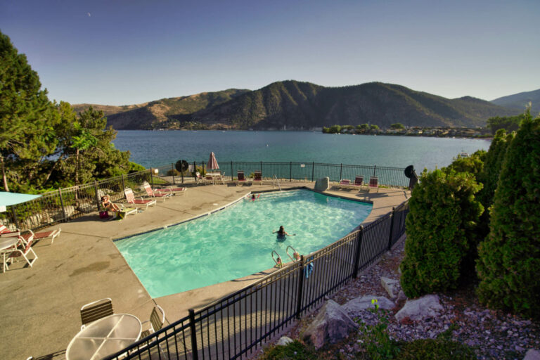 Outdoor pool overlooking the lake